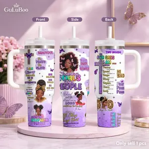 Godly Black Woman Quotes Vacuum Flasks 40oz Stainless Steel Tumbler with Handle & Straw – Vacuum Insulated Travel Mug, Keeps Drinks Cold Up to 24H, Leak-Resistant Cup for Iced Coffee, Water, Gym, Office & Travel