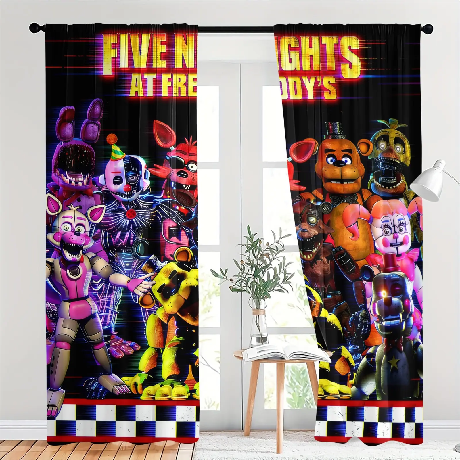 Teddy Bear Pattern Brushed Fabric Semi-Blackout Curtains, 2-Piece Pack, Suitable For Living Room, Balcony And Bedroom, Perfect Home Season Holiday Room Decoration