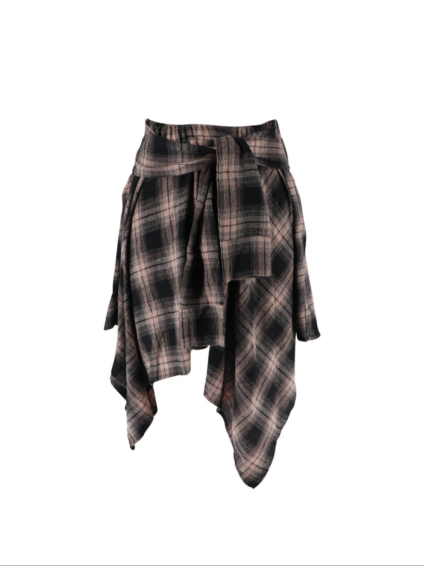 Women's Plaid Print Knot Front Asymmetrical Skirt, Casual Fashion Skirt for Daily Outdoor Wear, Women Clothes for Fall & Winter, Womenswear