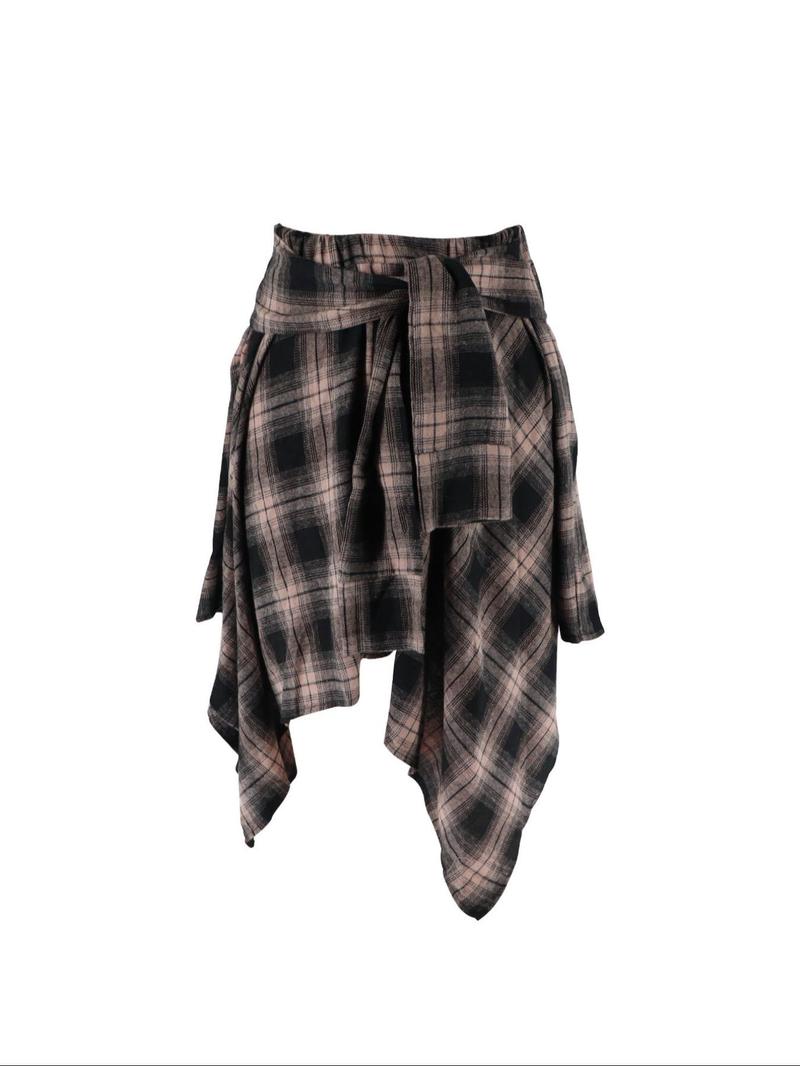 Women's Plaid Print Knot Front Asymmetrical Skirt, Casual Fashion Skirt for Daily Outdoor Wear, Women Clothes for Fall & Winter, Womenswear