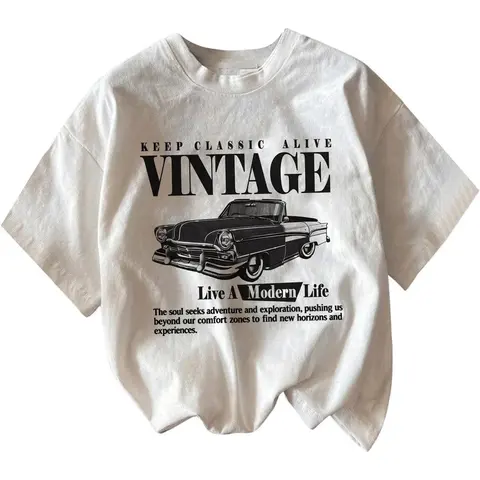 Women's Graphic Letter Tee - Crew Neck, Drop Shoulder, Short Sleeve, Vintage Car Print Casual Streetwear Clothing - Black Fit Women's Fashion Graphic Shirts,back to school,back to school shopping, Cotton