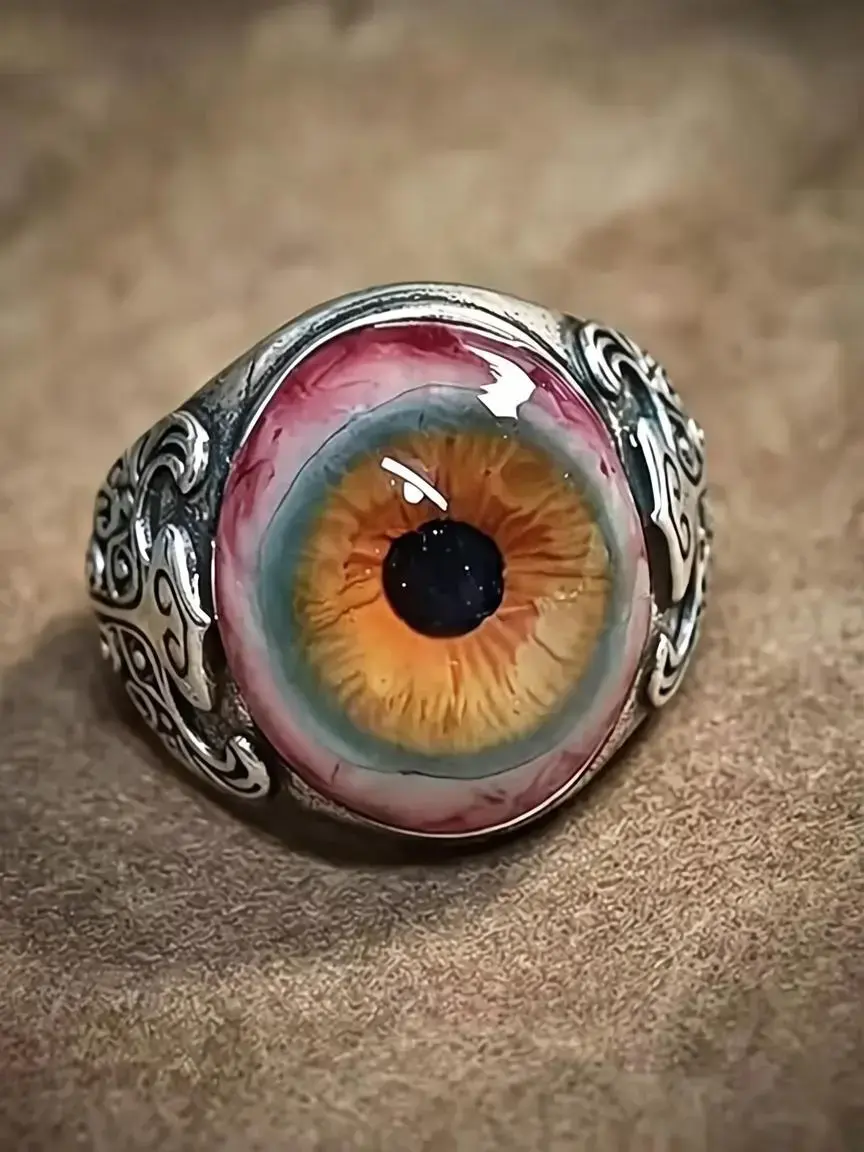 1pc 3D Eyeball Ring, Vintage Totem Open Adjustable Index Finger Ring, Style Statement Jewelry, Halloween Party & Daily Wear, Fashion Statement Jewelry