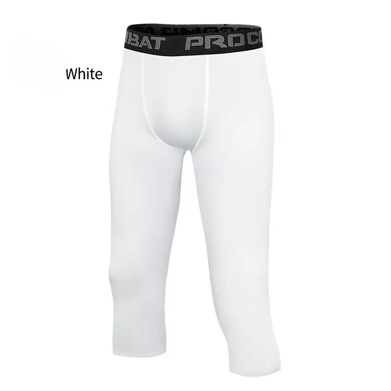 1-pc Men'S Tight Sports Cropped Pants, Professional Compression Fitness Trousers, Basketball Running Training Leggings, High-Elastic Quick-Dry Competitive Sports Shorts