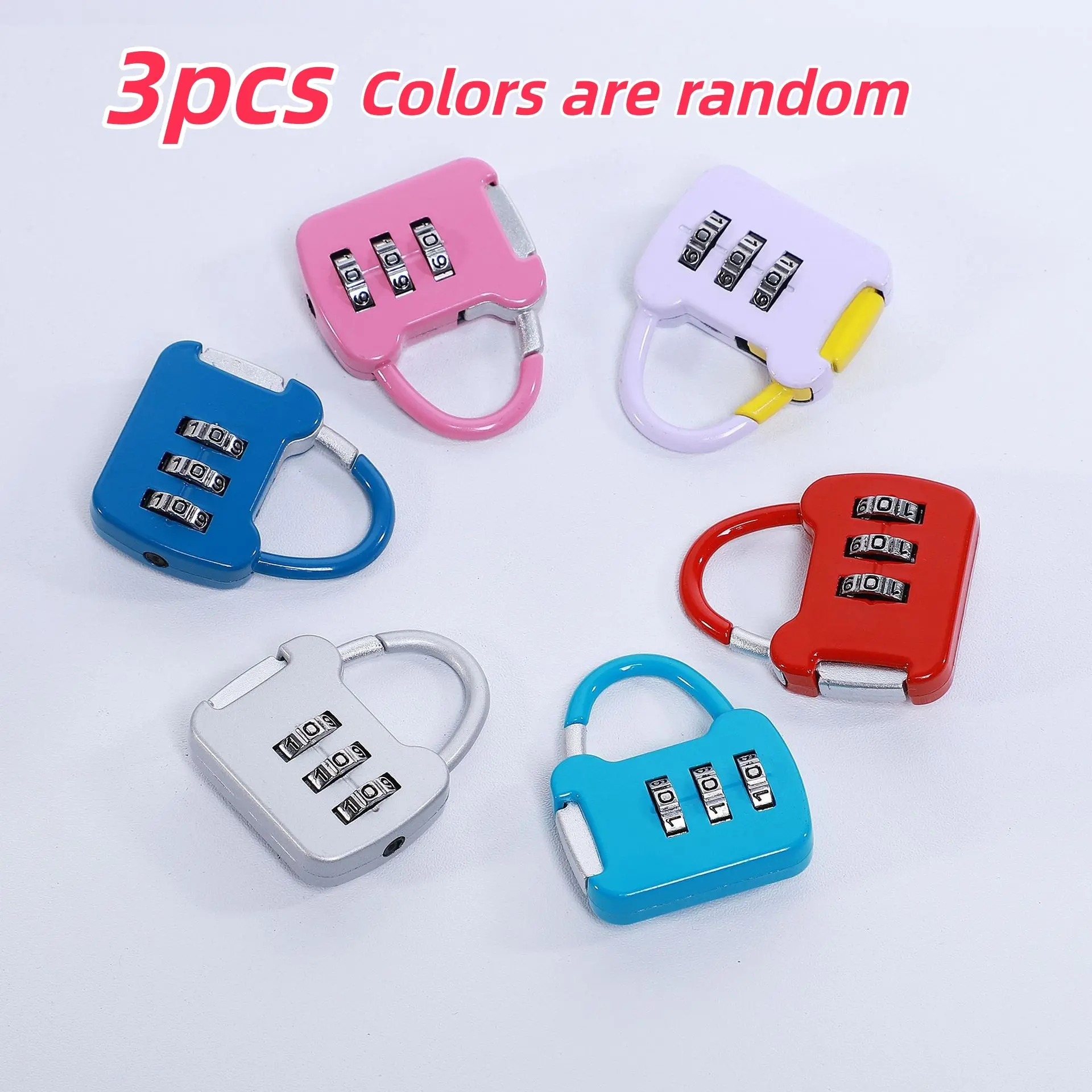 3pc Portable Three-Digit Password Lock, Combination Locks, Alloy Anti-Theft Lock for Luggage, Gym Bag, Storage Cabinet, Random Colors, Travel Safe