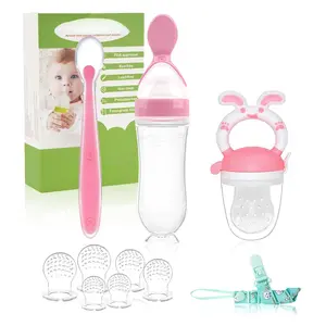 Baby Fruit Feeder Pacifier |   Infant Food Feeder Pacifier & Baby Food Dispensing Spoon |   Mesh Fresh Fruit Teethers  Babies |   Infant Teething Feeders Shower Gifts  Boys and Girls(Blush)