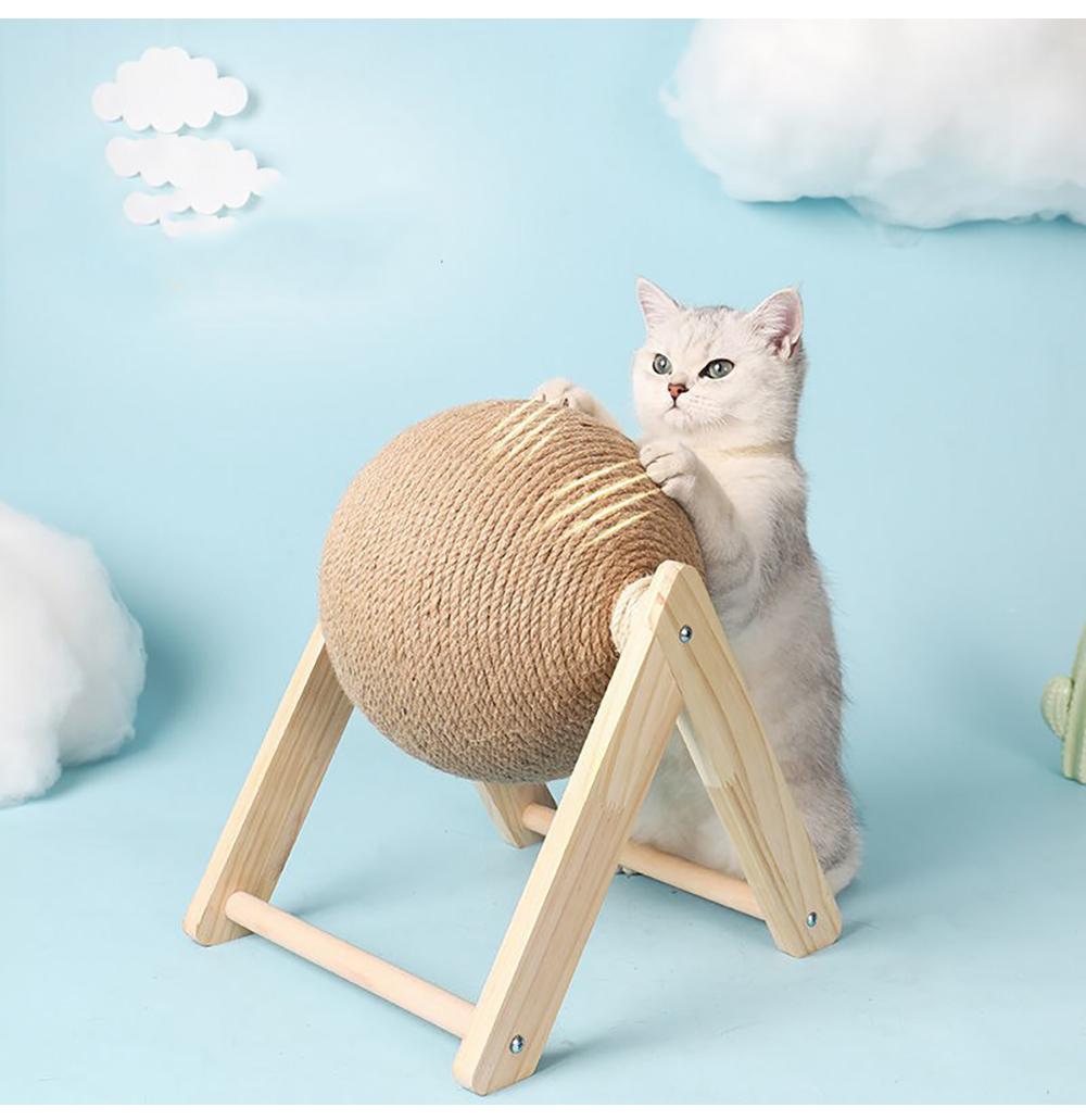 Vertical Cat Scratcher with Ball - 2-in-1 Solid Wood Sisal Post & Interactive Hanging Toy, Space-Saving Furniture Friendly Cat Enrichment