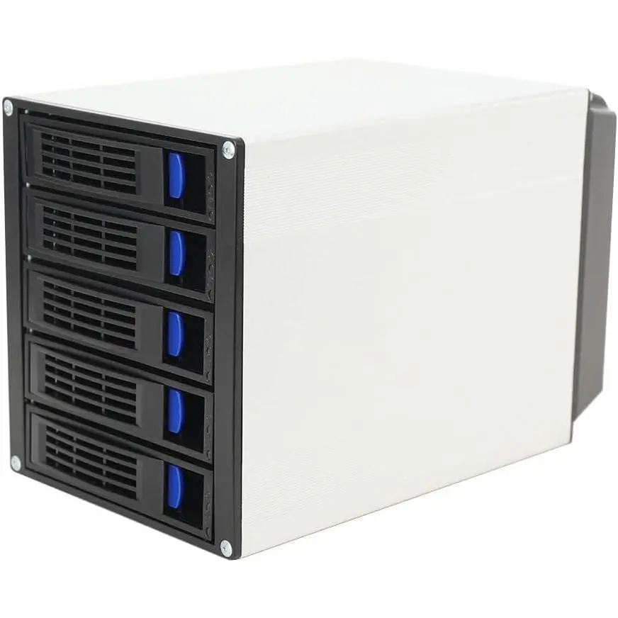Black 5-Bay Internal Hard Drive Enclosure - 5x2.5"/3.5" SATA/SAS HDD Hotswap Cage Backplane, Fits 3x5.25 Drive Bay, 2.5kg, Aluminum+Plastic Heat Dissipation Storage Holder (Home Organizer Storage Rack)