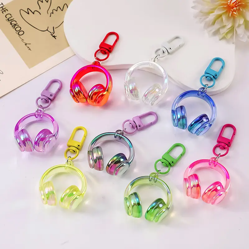 Cute 3D Acrylic Earbuds Keychain Charm, Trendy Kawaii DIY Pendant Accessories for AirPods Case, Backpack and Handbag Decoration, Colorful Creative Personalized Phone Charm Gift, Lightweight Durable Aesthetic Bag Accessories 2026 New Style, Acrylic Plastic