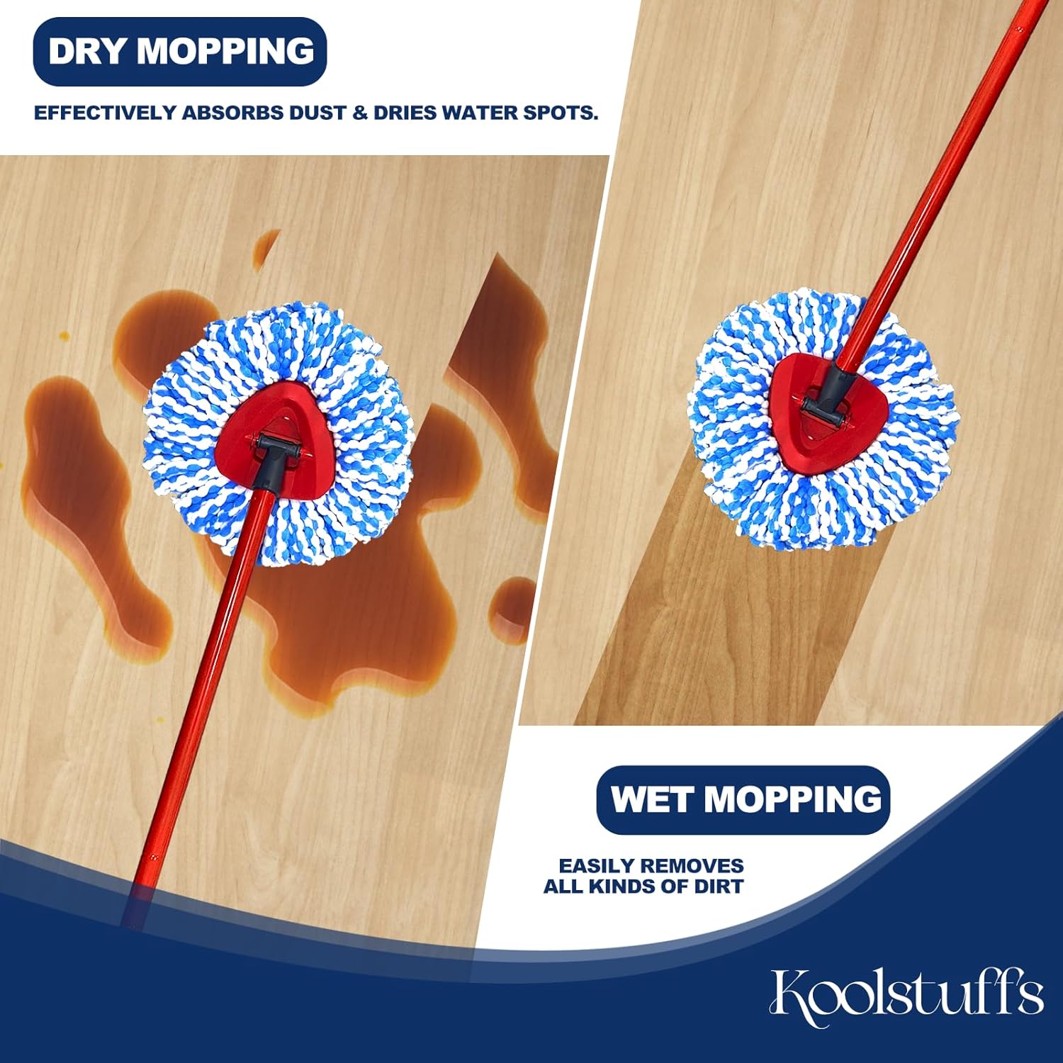 Spin Mop Head Replacement, 3-Pack Microfiber Refill Heads for Rinseclean 2-Tank System, Cleaning Accessories