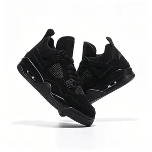 Mens All-Black Retro Mid-Top Basketball Sneakers, Monochrome Athletic Shoes for Streetwear & Sports