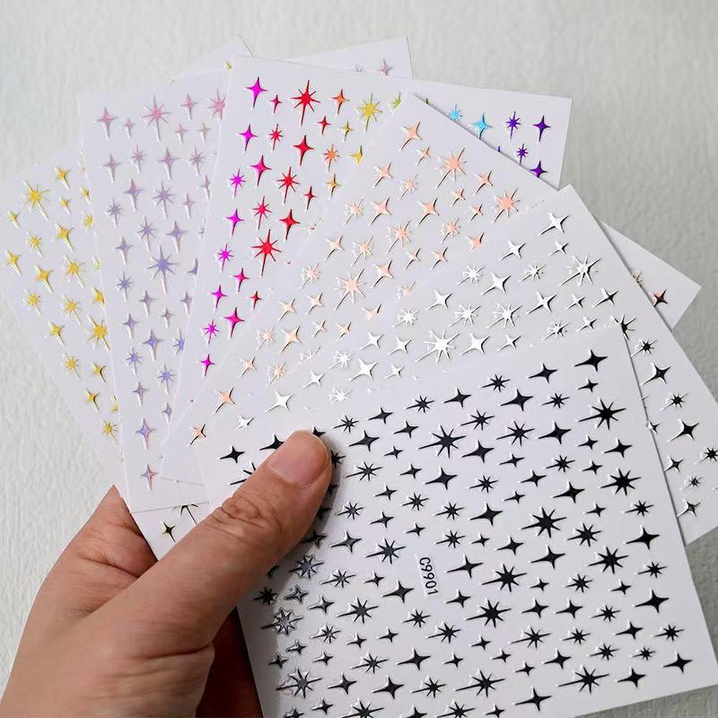 Star Pattern Nail Art Sticker, 6 Counts/set Laser Iridescent Glitter Nail Decoration Sticker, DIY Nail Art Decals for Women & Girls