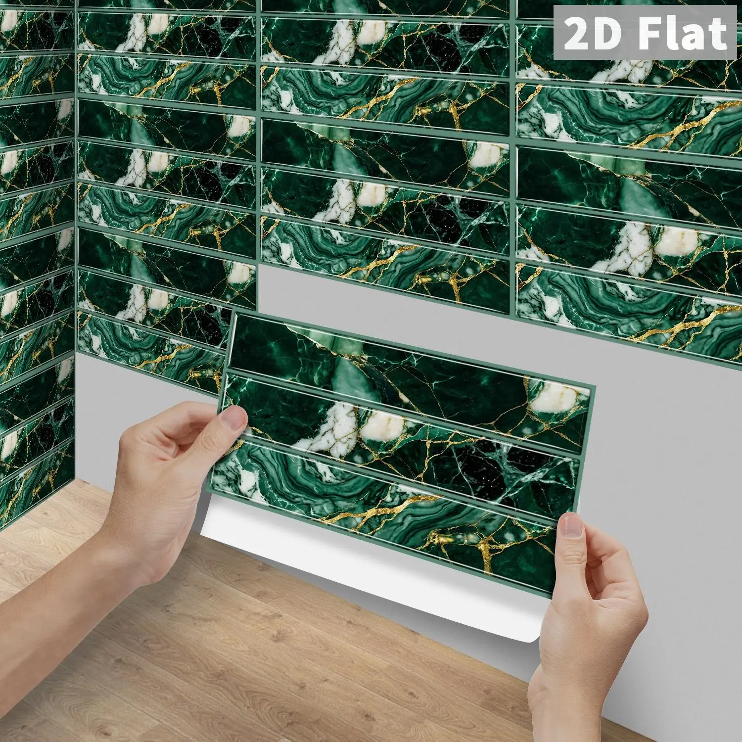 6/12/24/48PCS Per Box FG Crystal PVC Peel & Stick Wall Tiles, Dark Green Gold Vein Marble Vertical Strip Vintage Backsplash, Waterproof Oil-Proof DIY Self-Adhesive Decals For Kitchen, Bathroom, Floor, Old Tile & Wood Panel Home Decor