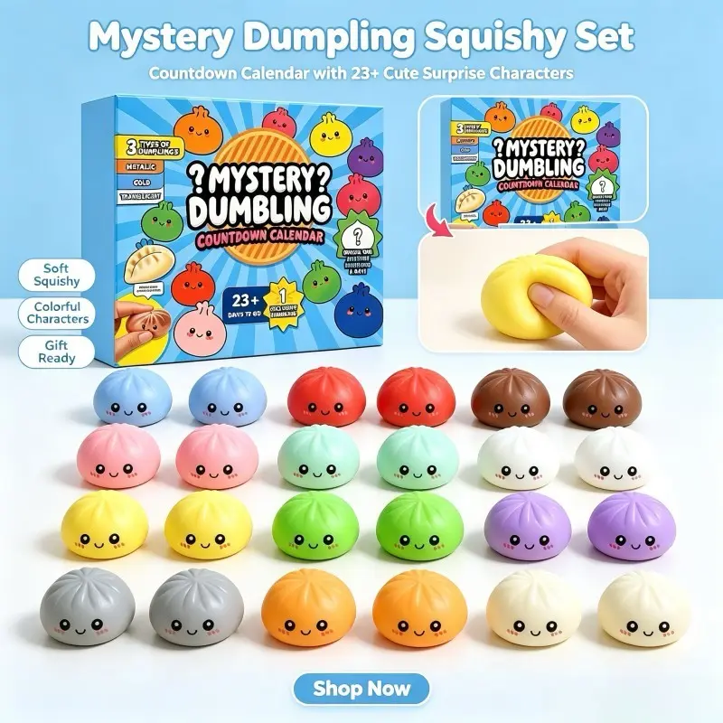 Mysterious Dumpling Bag Fidget Squishy Calendar Blind Box, Squishy Dumpling Mystery, Fidget Sensory Product, 24 Day Mini Countdown, Stress Relieving Toy, Decompression Squeeze, Perfect for Parties and Birthdays, Bao Bun Squishy