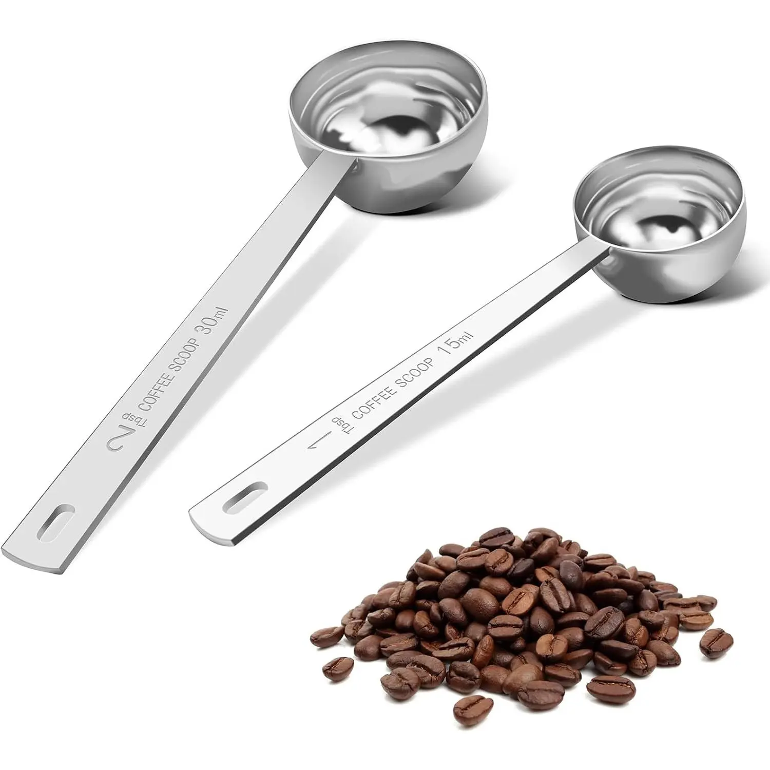 Coffee Scoop Set, Tablespoon Scoop 2 count Set (1 Tbsp & 2 Tbsp), Stainless Steel Measuring Spoons for Ground Coffee with Long Handles, for , Sugar, or Flour
