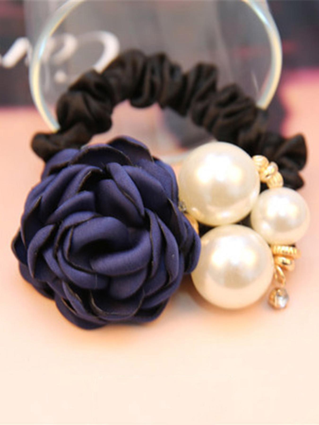 Mother's Day Gift Faux Pearl Decorated Flower Design Hair Tie, Gifts for Her, Elegant Fashionable Wedding Floral Hair Accessories for Women & Girls, Minimalist Rose Bow Headwear Suitable for Thick Hair, Bowknot, Hair Bows