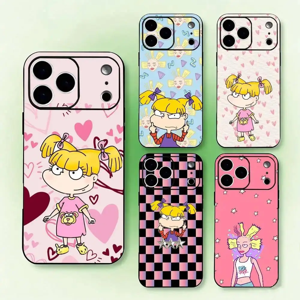 Comedy cartoon Rugrats gift Phone Case For iPhone 17 Promax 17Air 17E 16 15 14 13 12 11 Plus Pro & Samsung Galaxy S26 Ultra S25 S24 S23 FE Plus EDGE Anti-Drop Anti-Fall Shockproof Black Soft Silicone Smartphone Back Cover, Cellphone, Protection, Casing, P