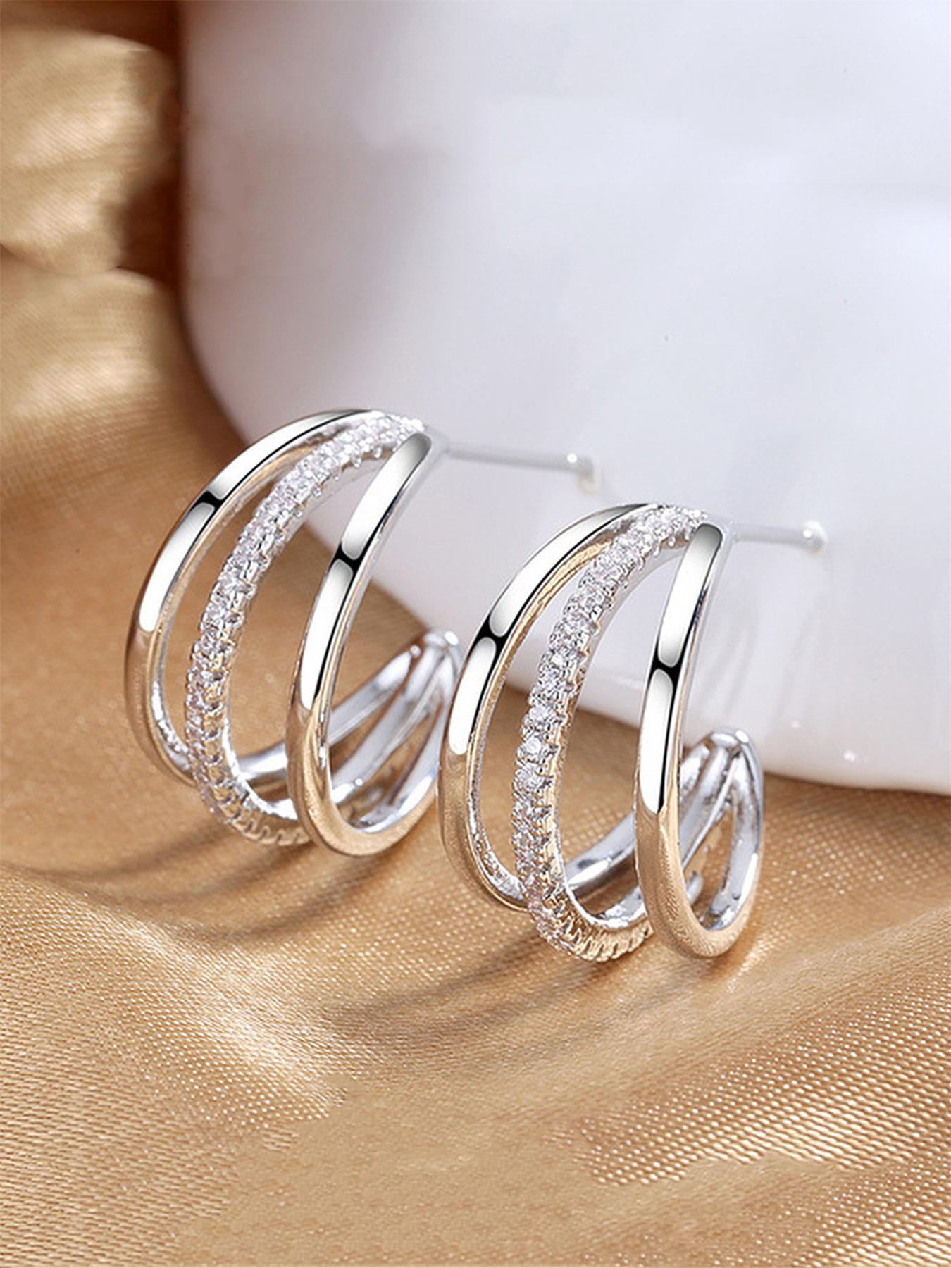 Women's Elegant Layered Rhinestone Decorated Hoop Shape Earrings (1 Pair), Fashionable Hoop Earrings, Exquisite Trendy Hoop Earrings, High Quality Earrings, Gorgeous Jewelry As Birthday Gift for Girlfriend