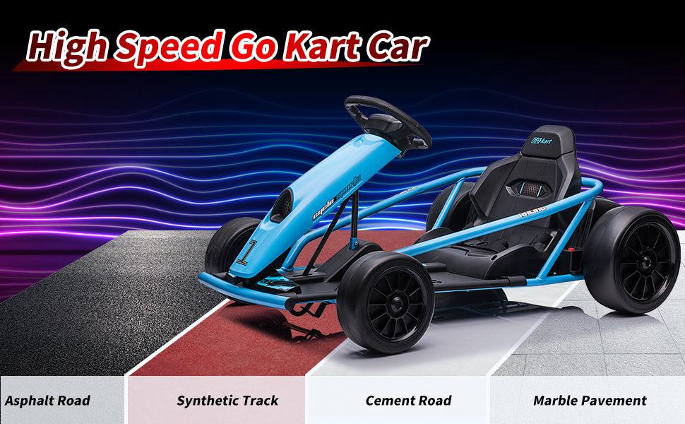 GARVEE 24V Go Kart for Ages 8-12 with Dual 300W Motors, 9Ah Battery, 8MPH Speed, Music, Horn, and 175lbs Max Load Capacity Available in Red, Blue, White, Pink, and Green