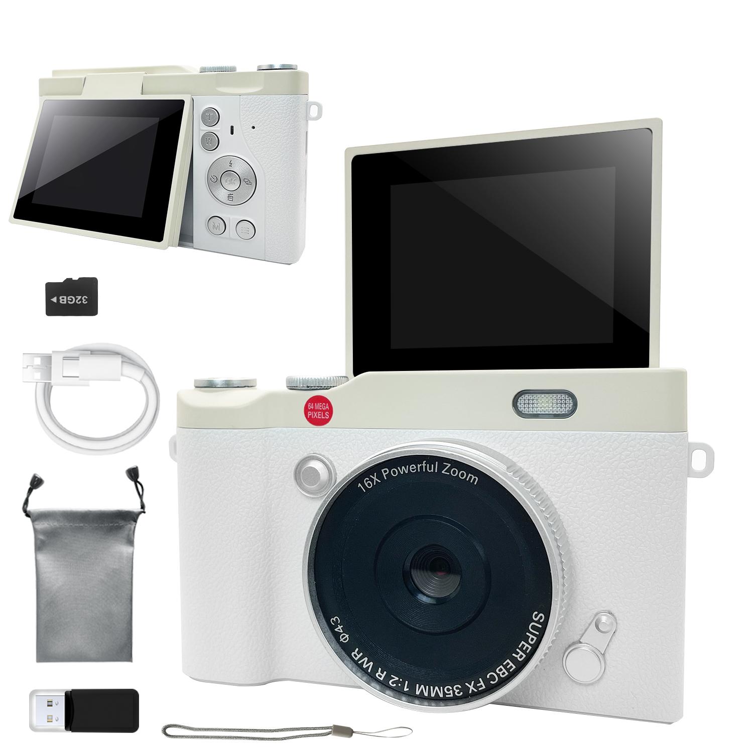 180° Degree Flip Cover, 1080P Pixel Fashion Retro Style, Multiple Filters Included, Comes with Storage Bag & 32GB Memory Card Reader, Electronic Portable Camera