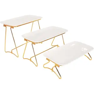 Collapsible 3 Tiered Ceramic Serving Tray Stand Decorative Serving Platter for Parties Buffet Daily Use White 12.2 Inch