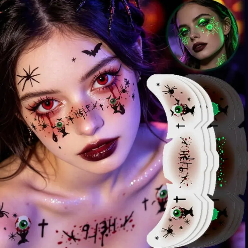 Halloween Makeup Facial Tattoo Stickers, Fake Freckles, Temporary Tattoo Stickers, Night Glow, Party Style, All Seasons