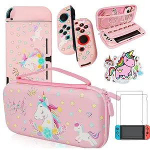 h-70 Pink Unicorn Carrying Case Compatible with Nintendo Switch (Not OLED or Lite) with Dockable Protective Grip Case +Screen Protector +Unicorn Stickers, Hard Storage Case Accessories Kit Bundle for Girls