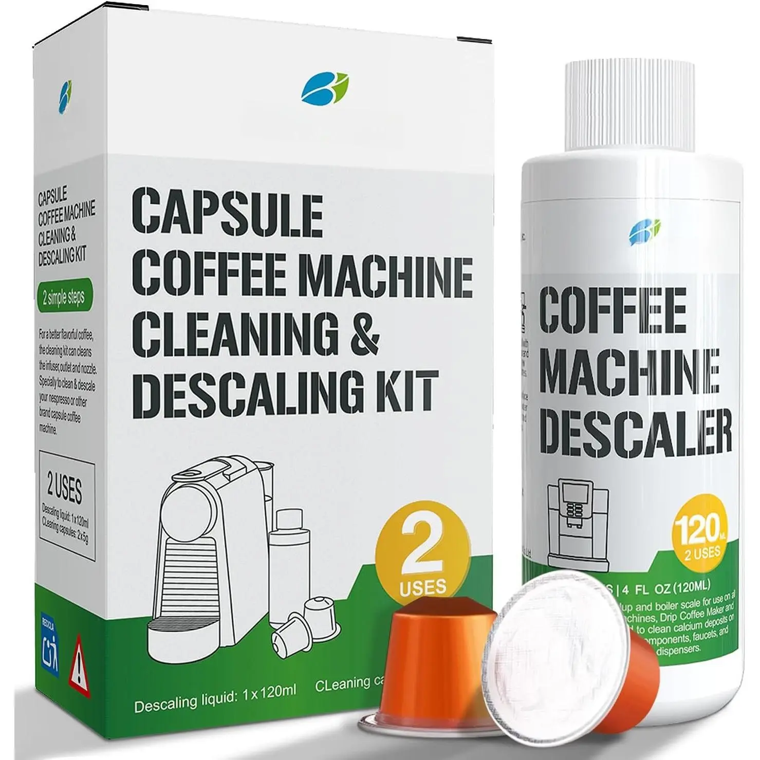 Capsule Coffee Maker Cleaner and Descaler 2 USE k-cup Easy and  | Removing Coffee Oil Stains and Limescale, the taste,2 USE, Descaling Solution