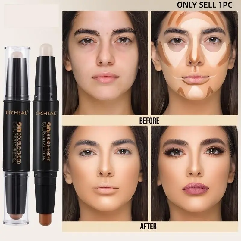 2-In-1 Concealer Highlighter Bronzer Stick, Dual-Ended Makeup Brush for Natural and Radiant Look, Perfect for Shadows and Nose Bridge, High-Quality Beauty Tool