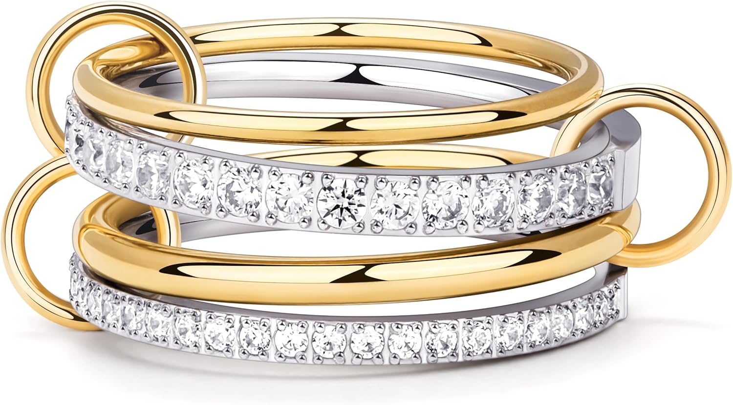 Stackable Gold Silver Band Rings for Women, Statement Chunky Cubic Zirconia Rings, Fashion Unique Designer Mixed Metal Jewelry Size 5/6/7/8/9/10/11