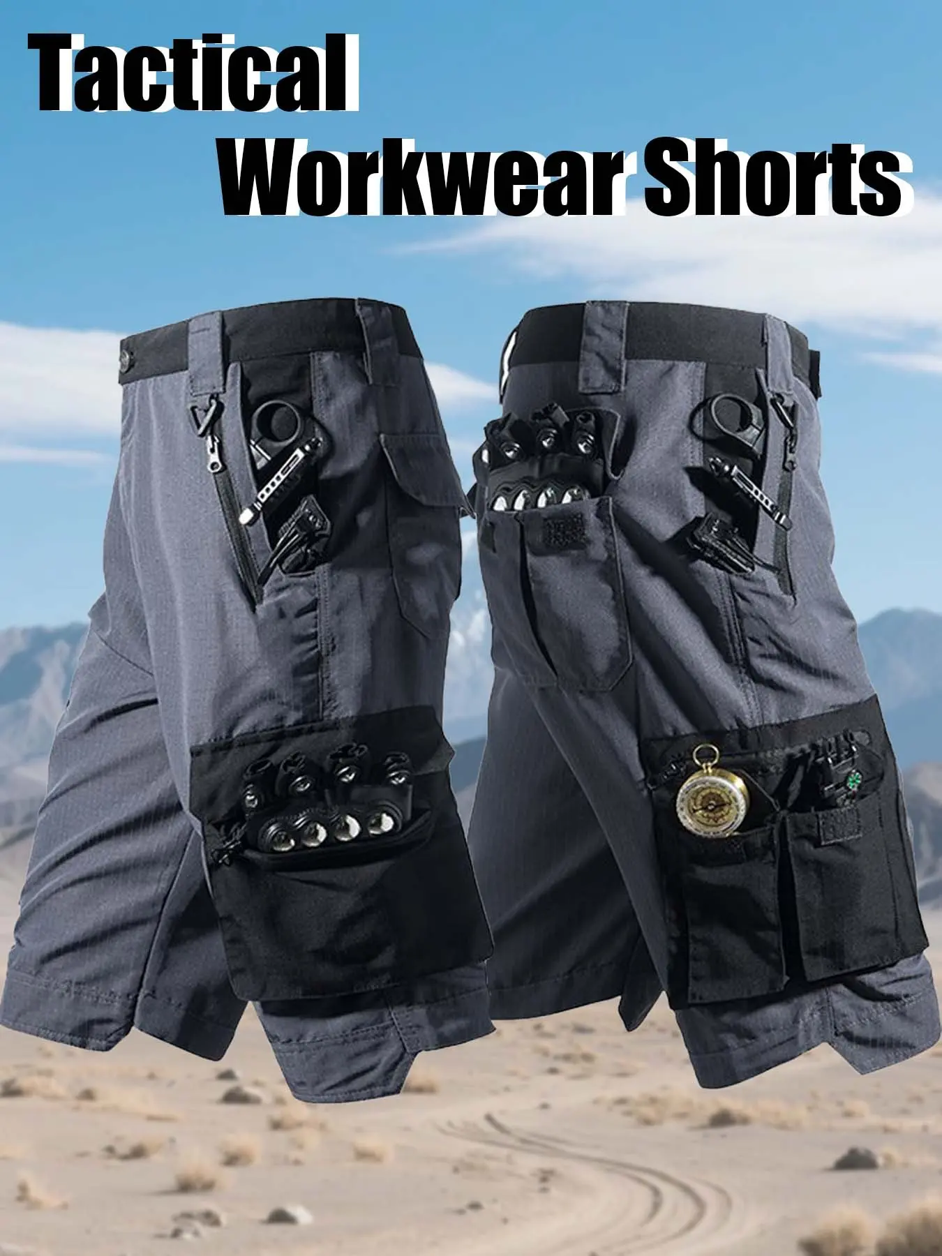 Men's Outdoor Tactical Training Shorts, Multifunctional Pocket Design, Breathable and Comfortable Athletic Shorts, Tear-Resistant and Durable Fabric, Solid-Color Casual Summer Outdoor Hiking and Mountaineering Shorts