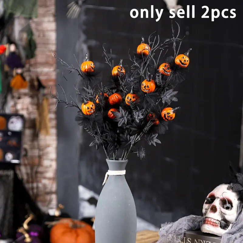 Halloween Pumpkin Flower Arrangement Set, Horror Style Floral Decor, Halloween Party Atmosphere Decoration, Creative Dark Theme Pumpkin Flowers