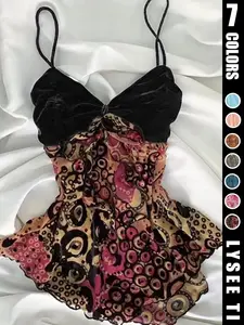 Y2K 2000s Vintage Style Sexy Print Colorblock Spaghetti Strap Top, Trendy Small Batch Hot Girl Design, Fashionable Women's Clothing