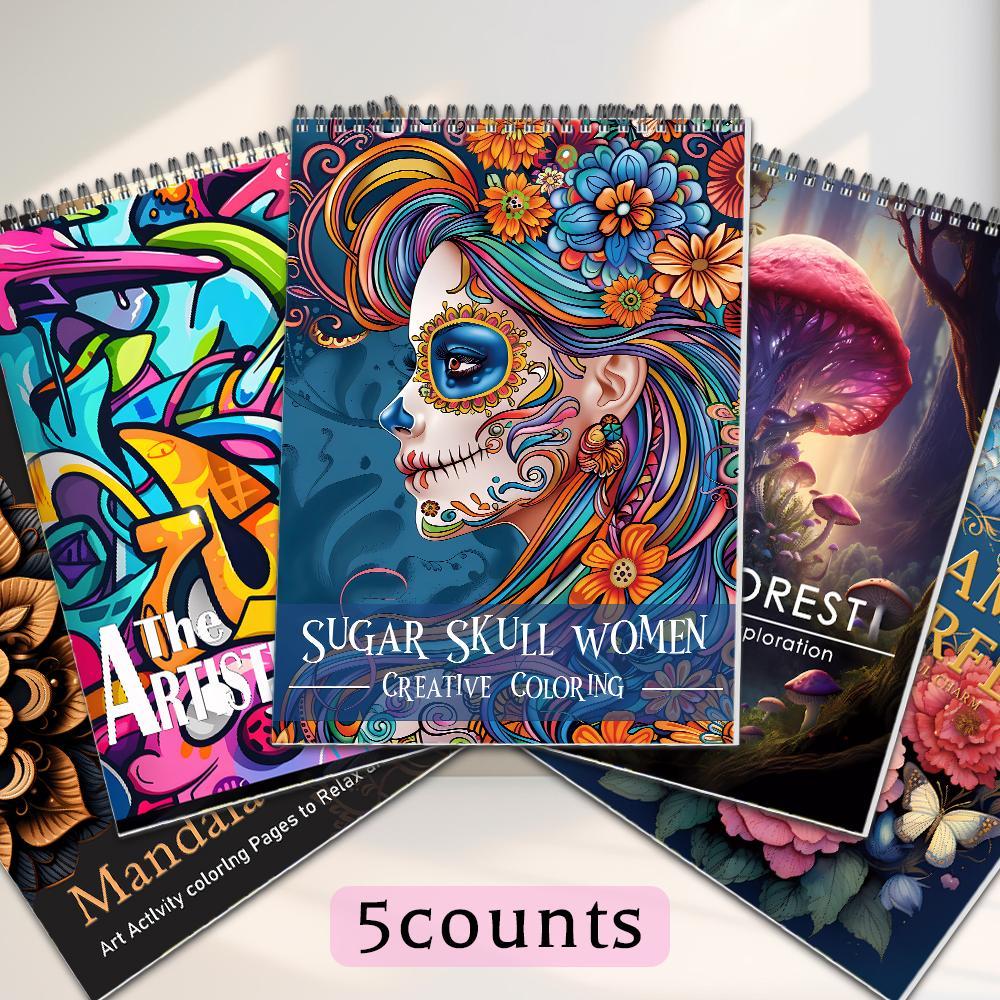 Sugar Skull Coloring Book Set, Creative Coloring, Art Materials, Relaxing DIY Art Therapy, Perfect Gift for Teens & Adults, Ideal for New Year, Valentine's Day, Halloween, DIY Painting