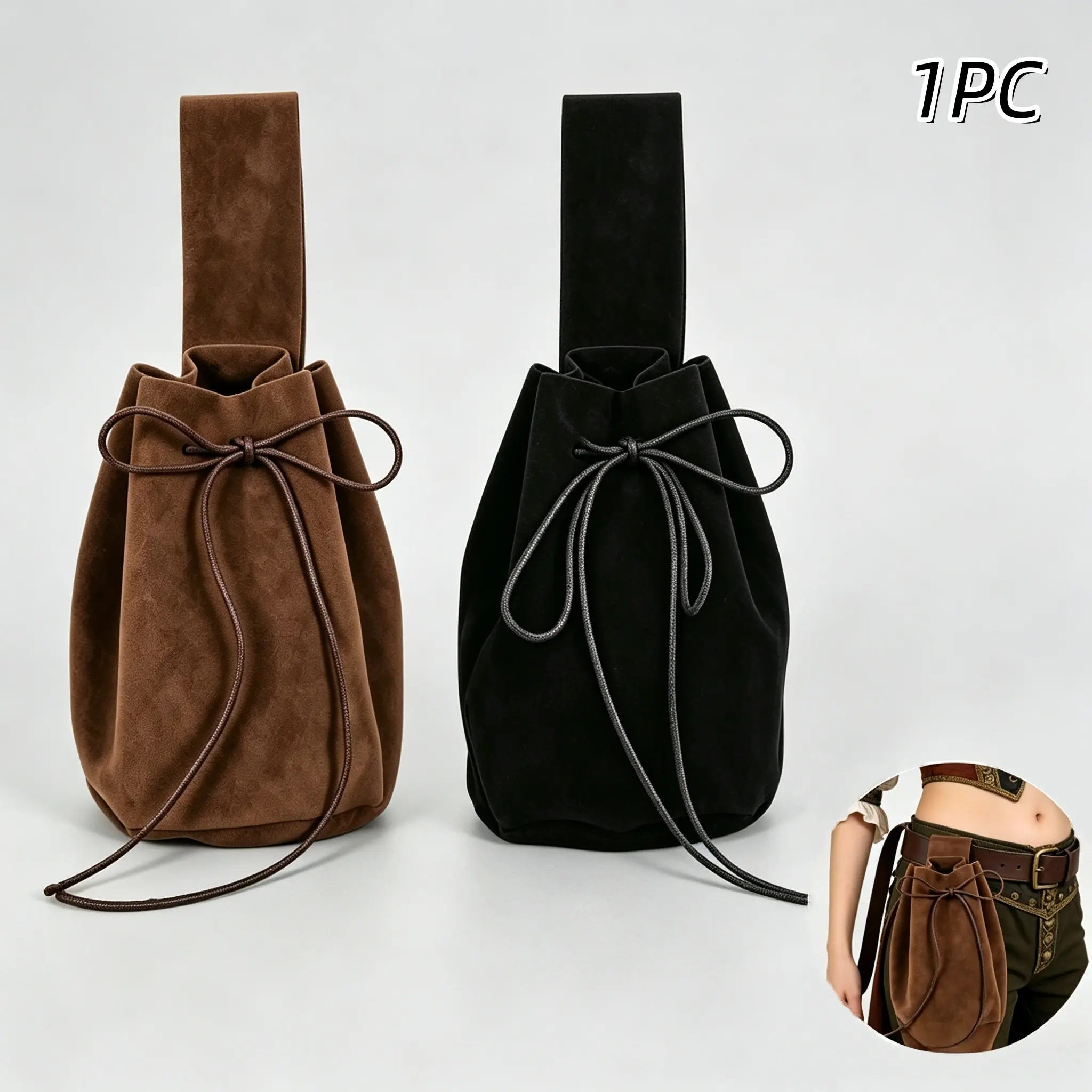 1 Medieval drawstring belt bag, waist bag, waist pack, storage bag, unisex, Renaissance LARP cosplay drawstring belt bag, suitable for Viking, Druid costumes and Renaissance Faire, Halloween props and various events.