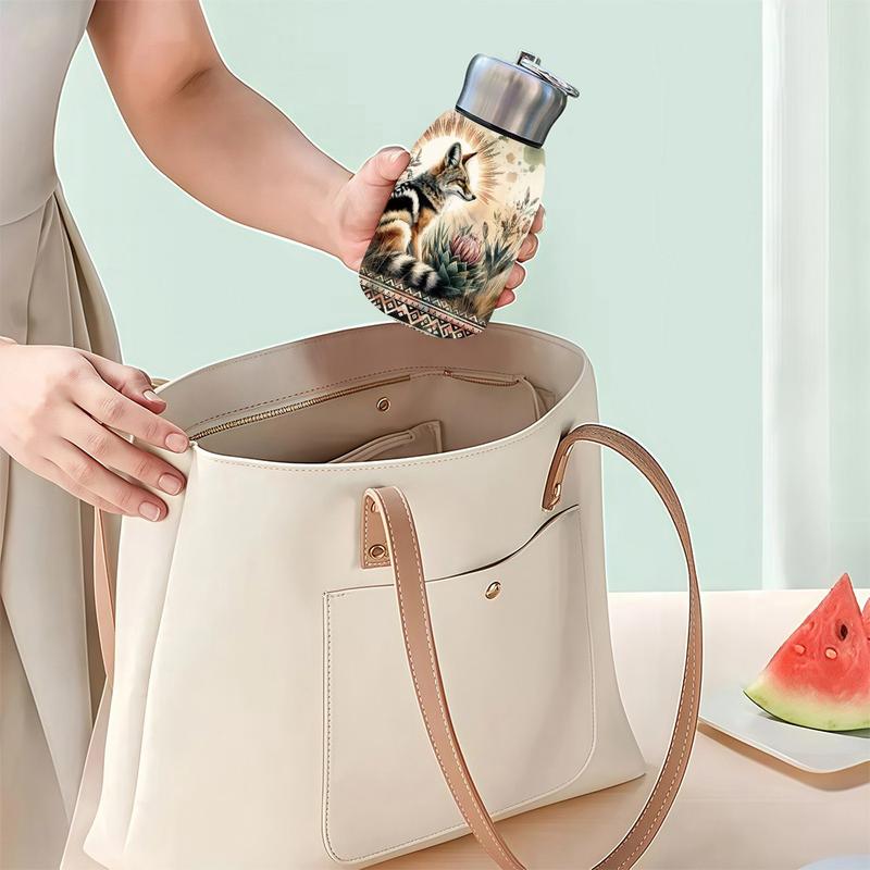 1pc 10.5oz Stainless Steel Tumbler - Leak-Proof, Insulated, Reusable, Hand Wash Only, Functional & Fashionable, Dual Advantage, African Jackal Watercolor Art Design, Ideal for Holiday Gift Item, Durable Drinkware, Office Essentials