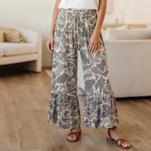 Women's Camouflage Print Wide-Leg Casual Bottoms, Breathable Everyday Fabric Pants