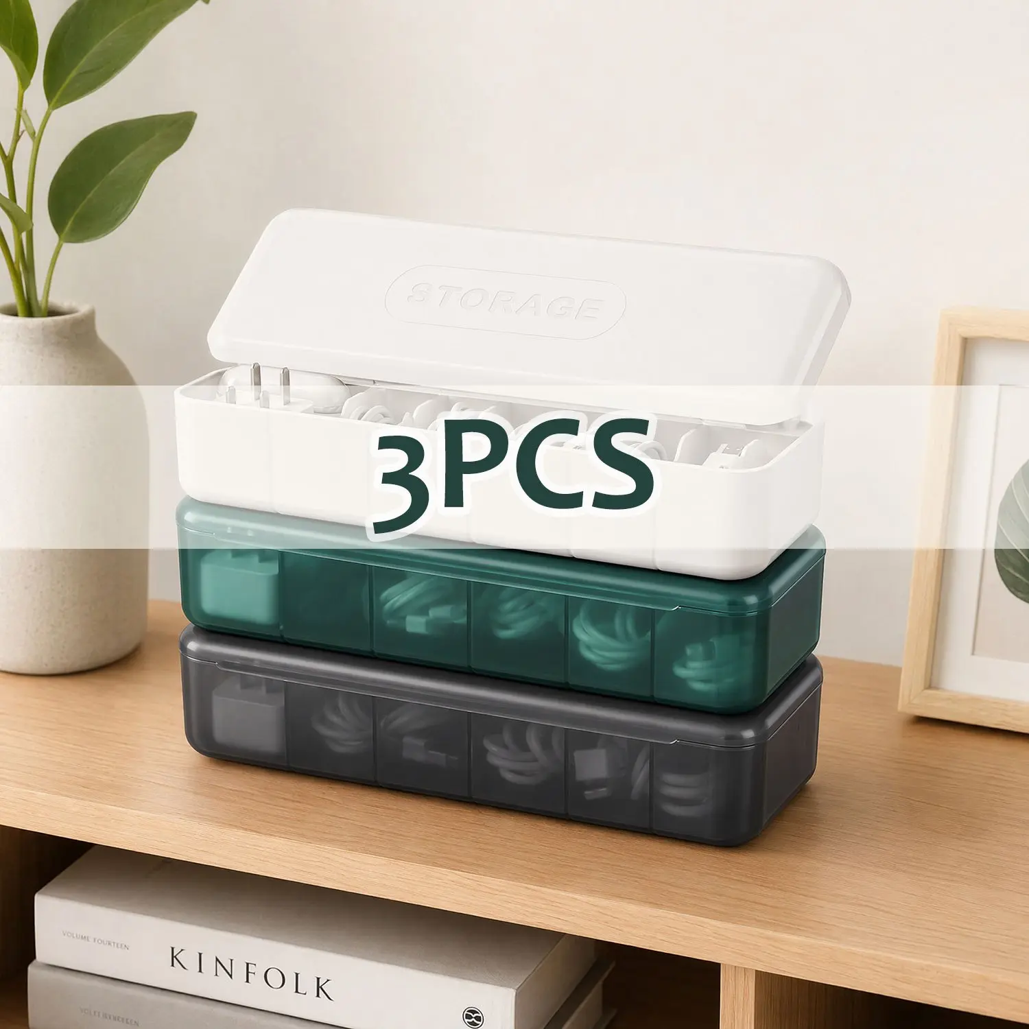 3Pcs Lightweight Multifunctional Compartmental Cable Management Box - Plastic Storage Bins for Digital Device Lovers, USB Devices, Sorting Cables, No More Tangled Wires, Home Office Desktop Organizer