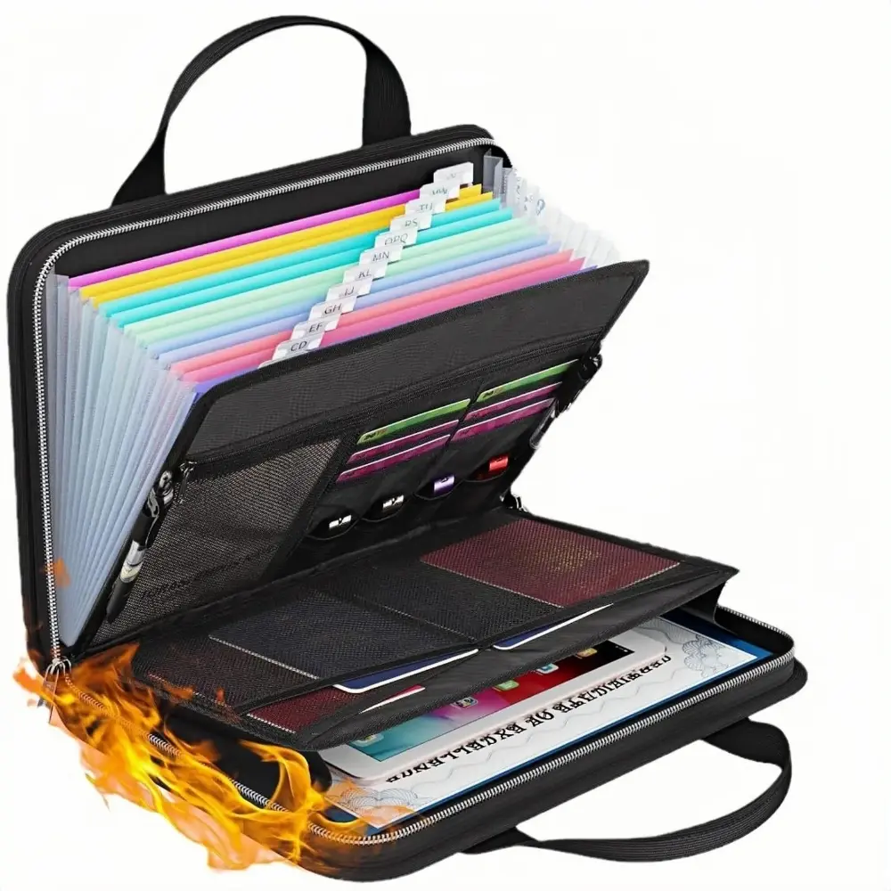 Portable Handle Fireproof & Moisture-Proof A4 Document Bag, Large Capacity Storage Pouch for Contracts, Receipts, Student Exam Papers & Office Archives, Universal Office Supplies for Home & Business
