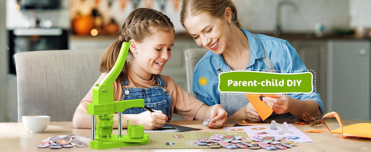 32mm Button Maker Kit – 1.25 Inch Button Maker Pin Badge Press Machine with 100PCS Supply Parts & Circle & Cutting Mat, Perfect for & Birthday Gifts