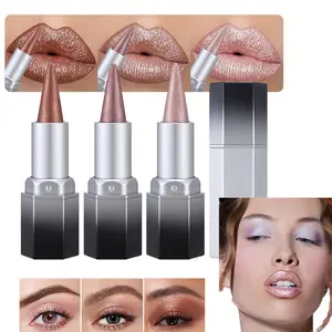 3 Pcs Pink Nude Copper Shimmery Metallic Lip Liner and Lipstick Combo, Cone Tip Lip Crayon for Women, Long Lasting Waterproof Hydrating Glitter Lipstick, Shiny Shade Lip Makeup Pencil