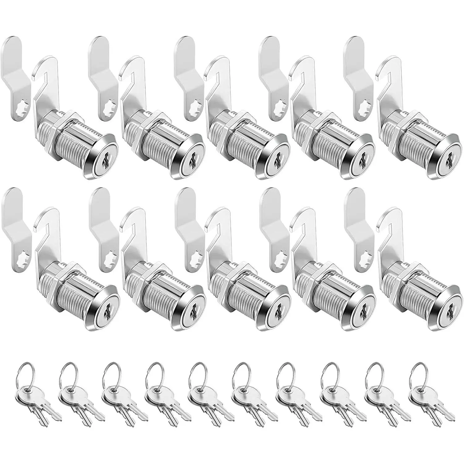 Keyed Alike Cabinet Cam Locks (10 pc), 1-1/8in Size Fits Max Door Thickness 7/8in, Same Key Code Zinc Alloy Secure Storage Replacement for File Drawers, Mailboxes, Storage Secure