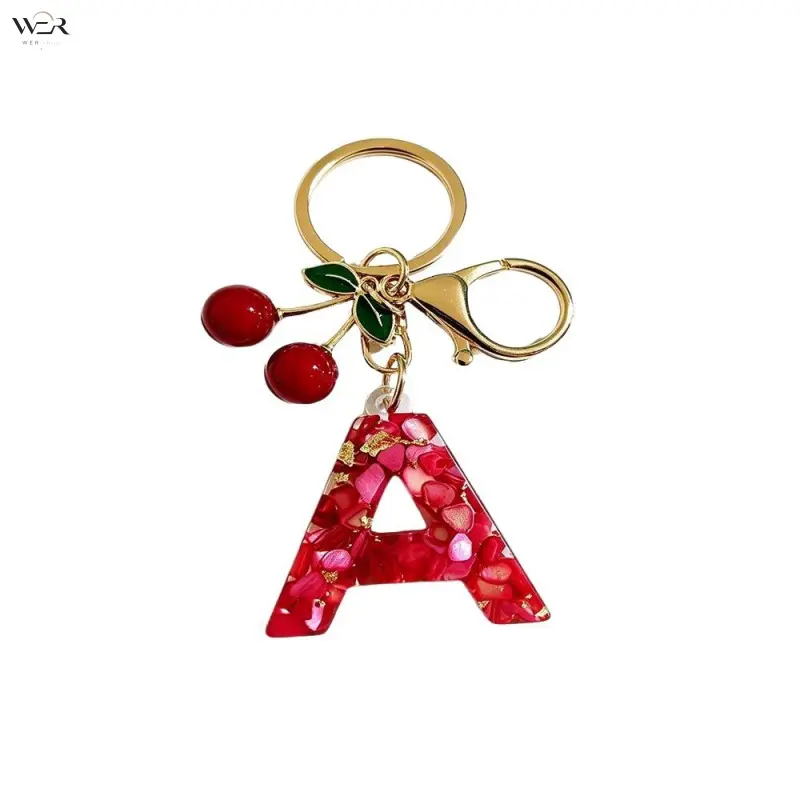 Cute Cherry Resin Letter Keychain, Drip Glaze Bag Charm, Car Key Pendant, Lovely Accessory & Holiday Gift
