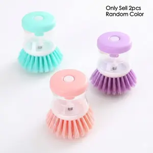 2pc Automatic Liquid Adding and Pot Washing Brush, Vertical Press Lazy Person Brush, Kitchen Brush, Household Cleaning Brush Set