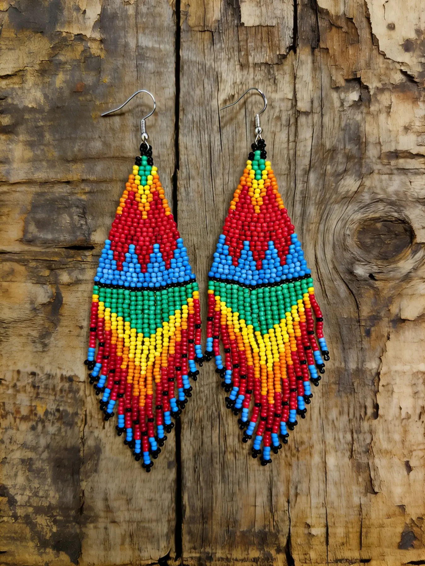 Bohemian Geometric Gradient Fringe Beaded Earrings Seed Bead Dangle Beaded Jewelry Handmade Glass Bead Fashion Beads Earrings Hook for Women Casual Minimalist Everyday Accessories Creative Inspiration Design Earrings Holiday Gift