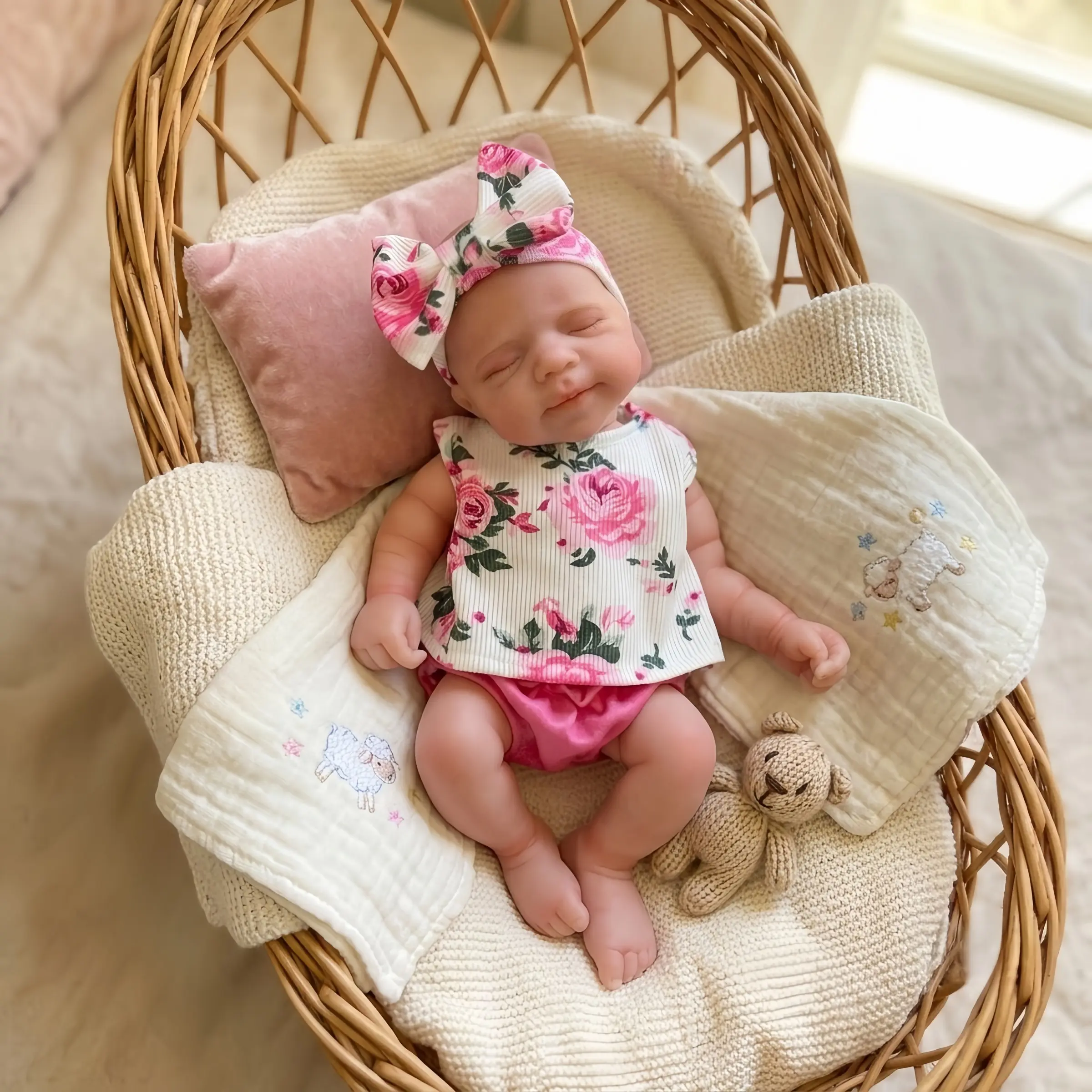 13-Inch Full Body Silicone Girl Doll, Closed Eyes, Open Mouth, Bathable, Best Collection Gift for Kids, High-Quality Simulation