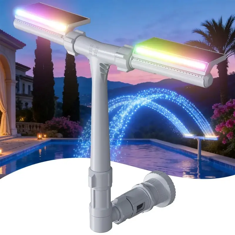 Solar Pool Fountain with Lights - Above/Inground Pool Fountain Lights with Remote Control, Adjustable Sprinkler Fountain with Dual Spray Heads, Auto Light Sensing, Pool Outdoor Water Patio Fountain, Solar Powered Fountain, Swimming Pool Fountain