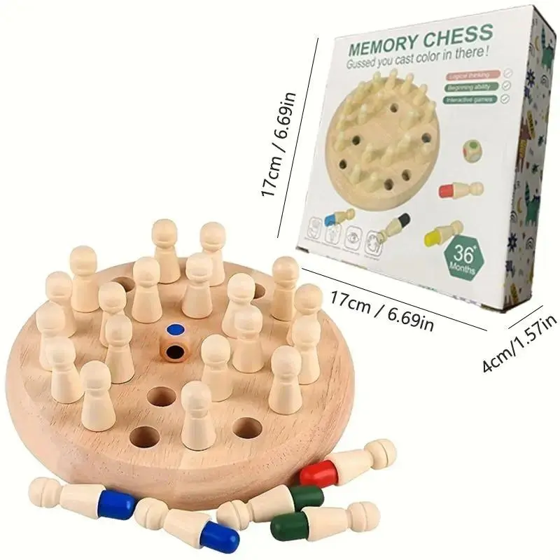 [Back To School] Circular Educational Wooden Memory Chess Puzzle - 17x4cm, 36-Piece Round Base Strategy Play Game, Brain Boosting Family Toy, Holiday Gift for Kids