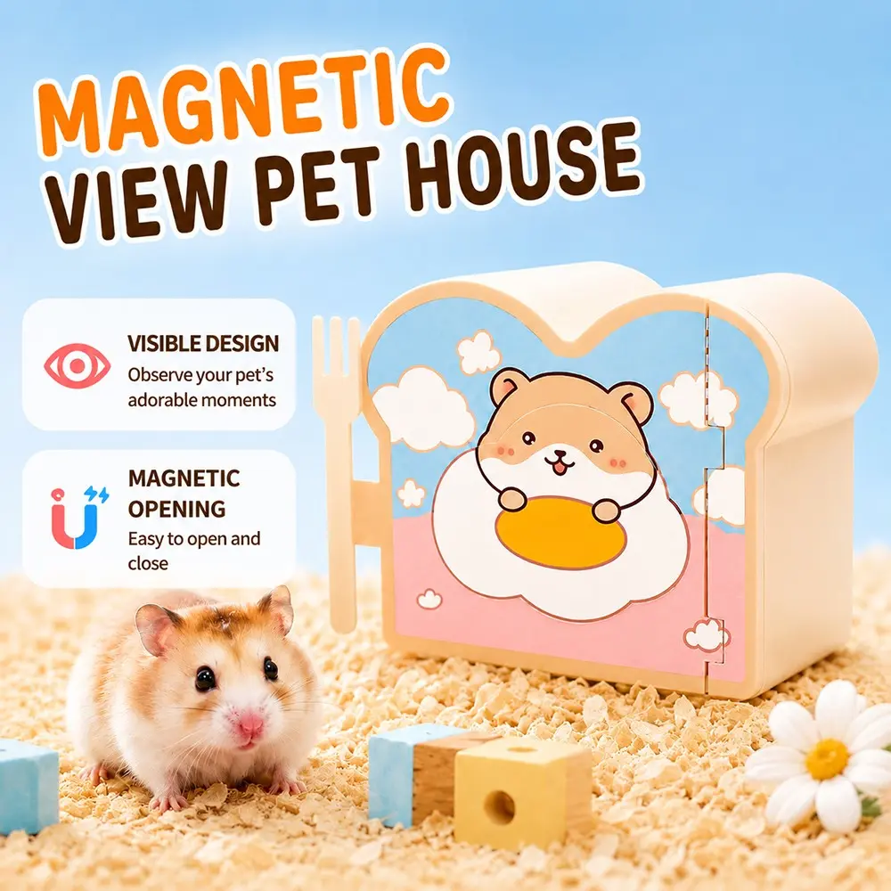 PP Plastic Magnetic Hamster Hideout House, Suitable for Acrylic Cages, No Drilling Required, Magnetic Installation, Small Animal Nest, Hamster Cage Habitat, Ideal for Dwarf Syrian Hamsters