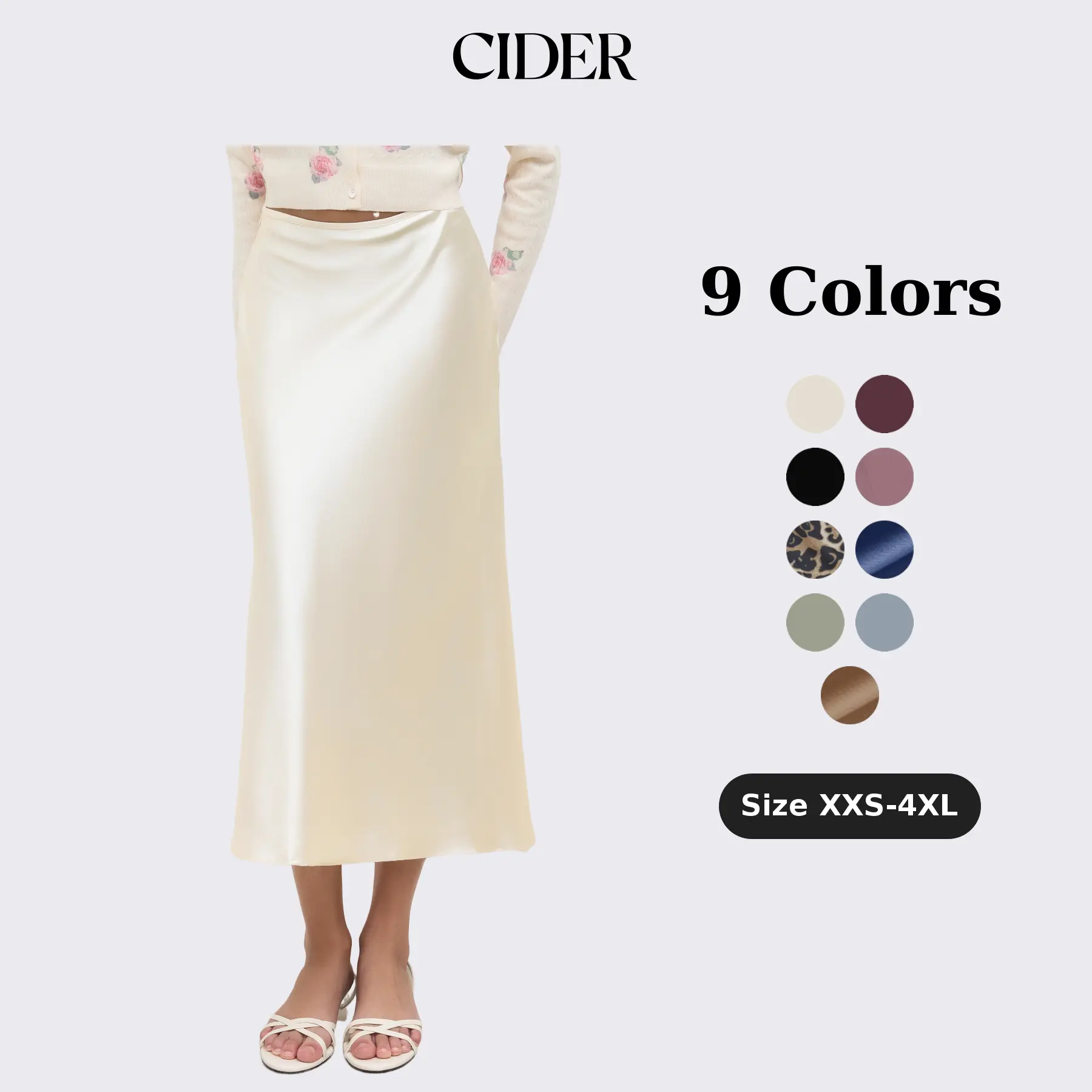 Cider Satin Solid Ruffle Long Skirt High-Waist Midi Skirt Glossy A-Line Fashion Bottom