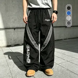 Men's high street style contrasting color splicing side striped tied wide-leg pants, printed design loose drape sweatpants, multi-color optional thin casual pants are suitable for spring and summer wear